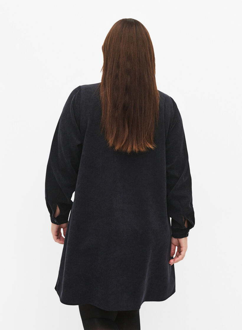 Fluwelen jurk met rits en 3/4 mouwen, Zwart, Model image number 2