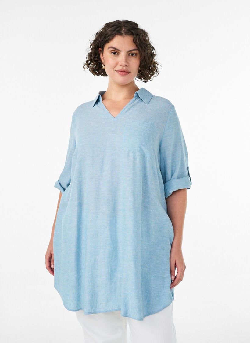 Tuniek van linnen en viscose met A-vorm, 2462, Model image number 0