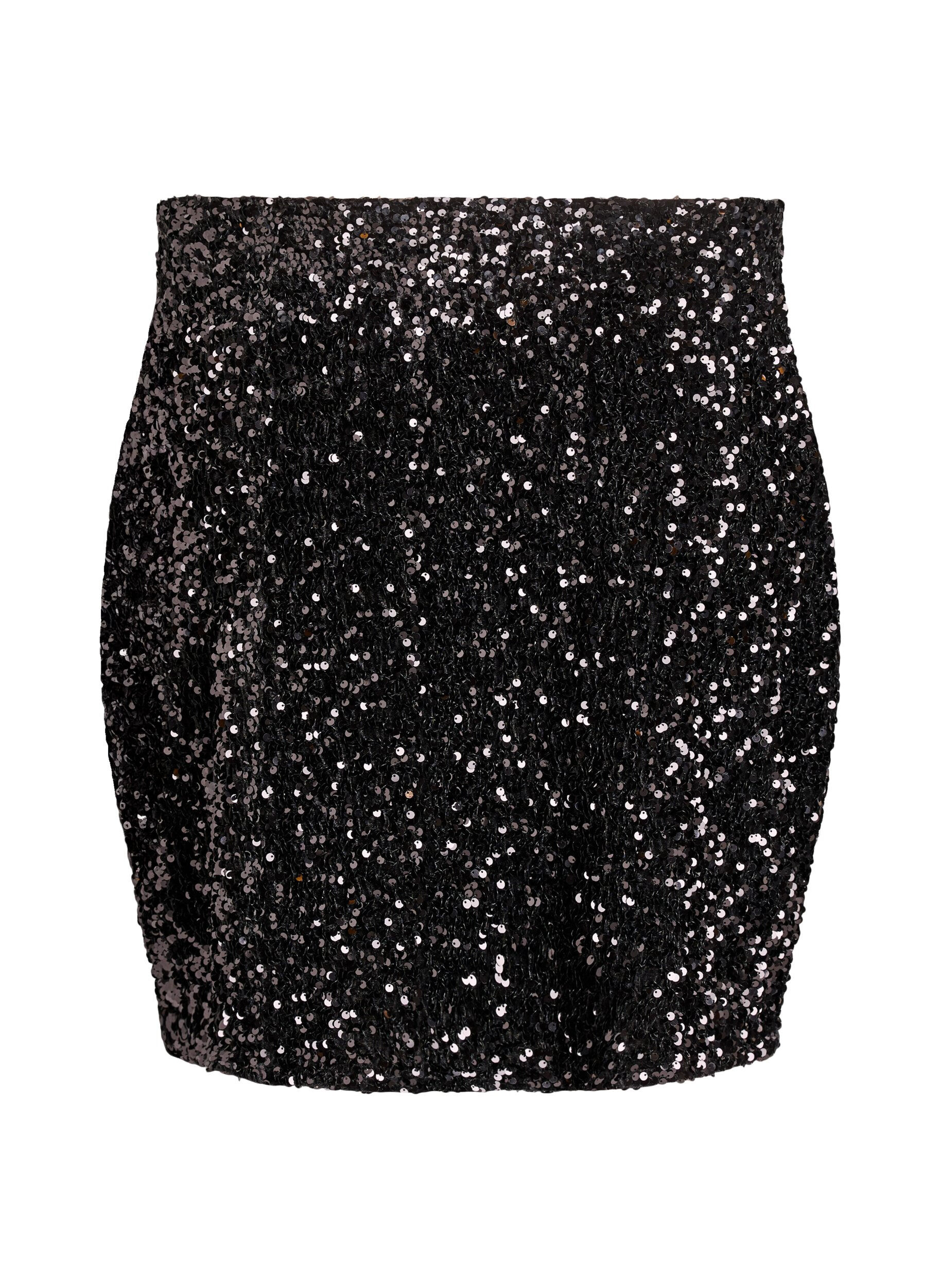 Zizzi Jupe courte &agrave; sequins avec une ceinture &eacute;lastique, Noir, Packshot image number 1