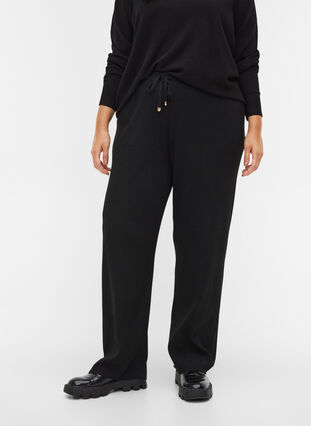 Pantalon en tricot avec cordon de serrage, Black, Model image number 2