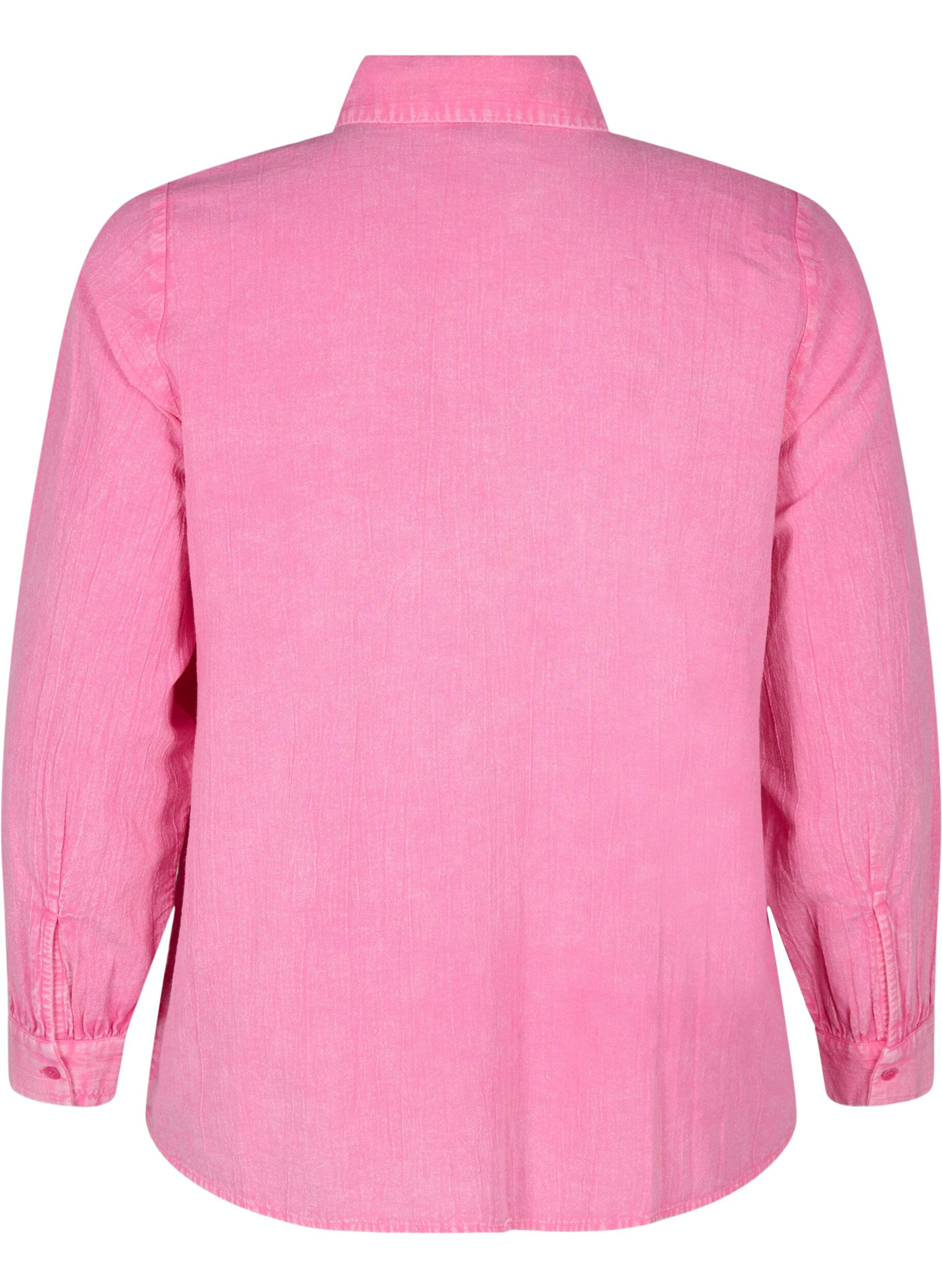 ZizziDenim overhemd in effen kleur, Pink Power, Packshot image number 1