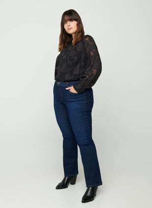 Transparante blouse met patroon, Black, Model image number 2