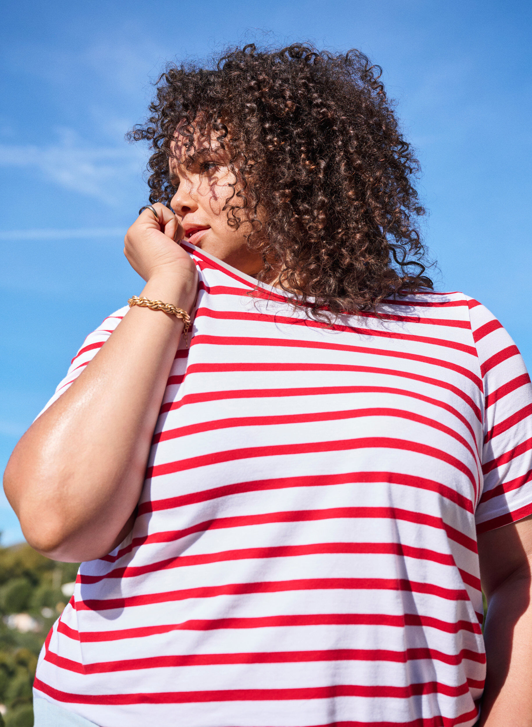 ZizziGestreept T-shirt van biologisch katoen, Rood, Image image number 0