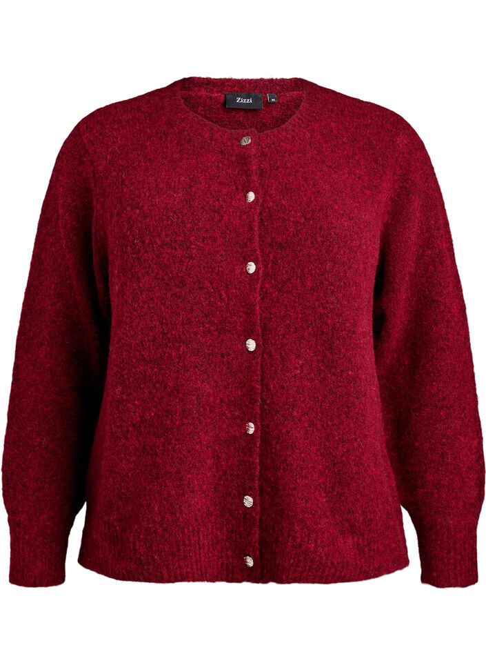 Cardigan en laine et alpaga avec boutons décoratifs, Rouge, Packshot image number 0