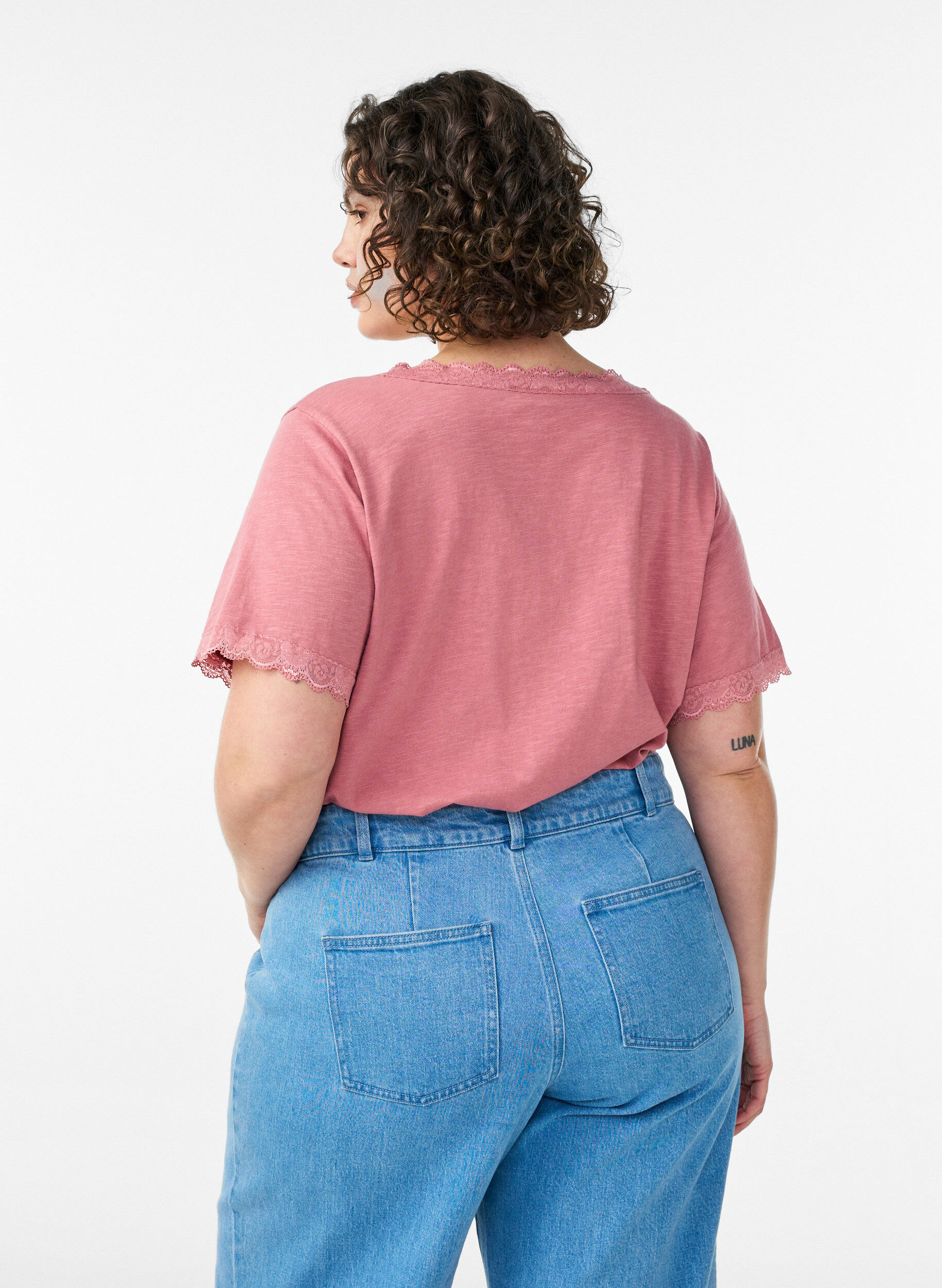 ZizziT-shirt met kanten rand, Roze, Model image number 2