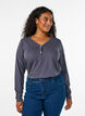 T-shirt met lange mouwen, V-hals en knopen, Grijs, Model image number 0