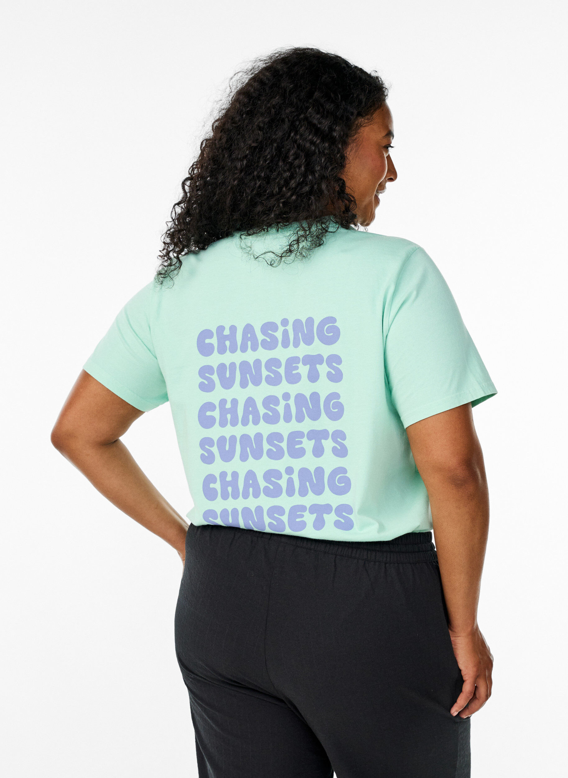 ZizziT-shirt van biologisch katoen met print op de rug, Groen, Model image number 2