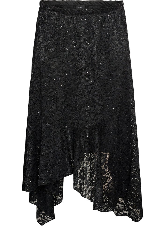 Kanten midirok met pailletten, Zwart, Packshot image number 0