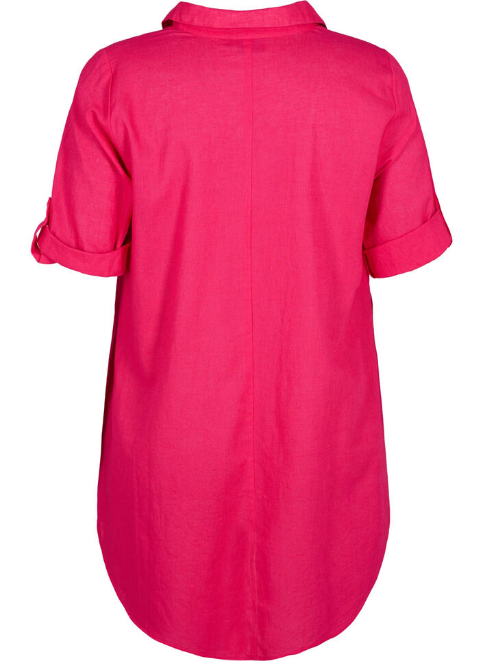 Tunique à manches courtes en coton mélangé avec du lin, Bright Rose, Packshot image number 1