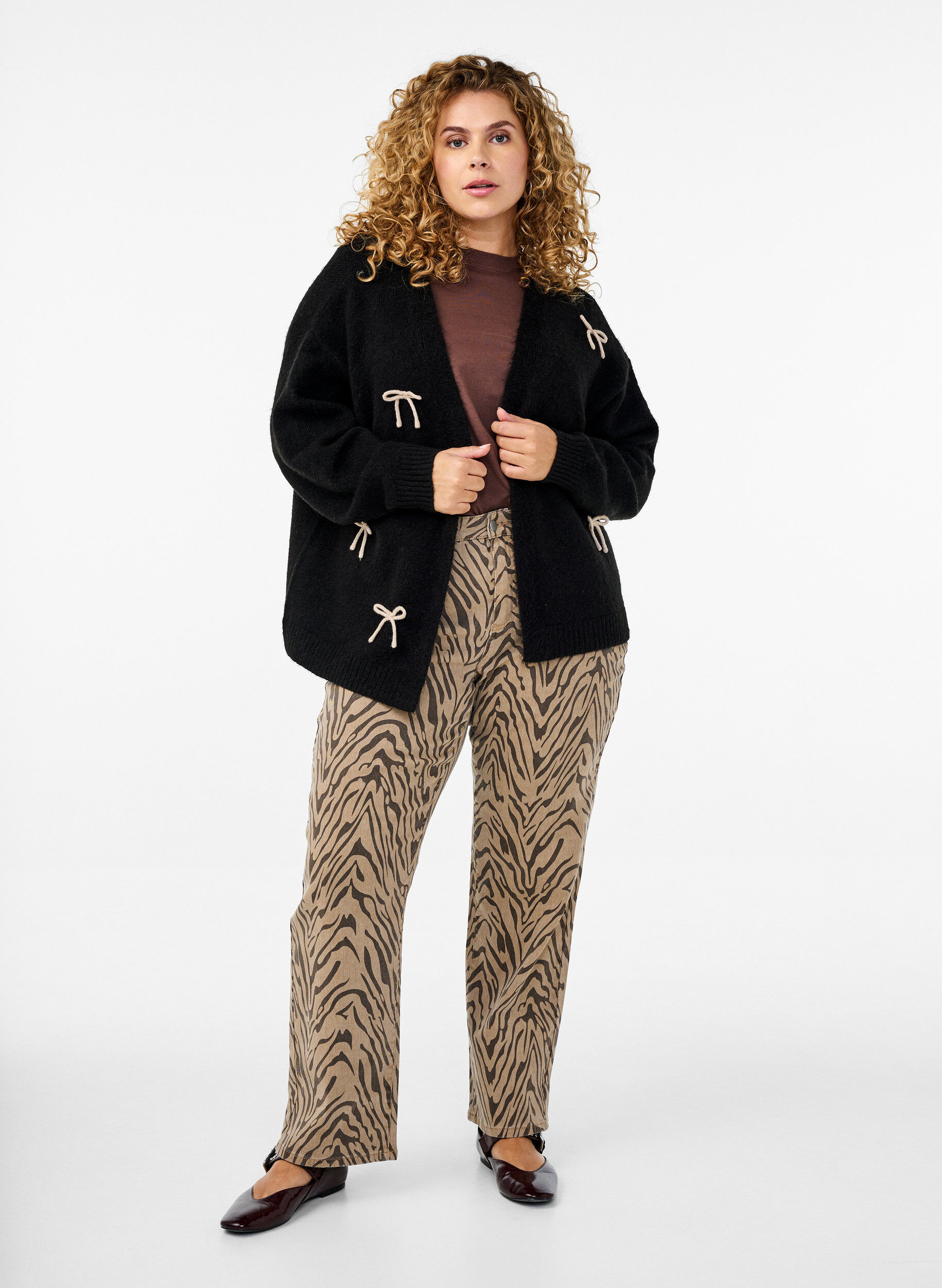 ZizziStraight-fit jeans met zebraprint, Bruin, Model image number 0