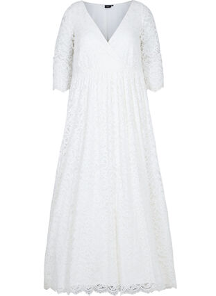 Robe de mariée en dentelle à manches 3/4, Star White, Packshot image number 0