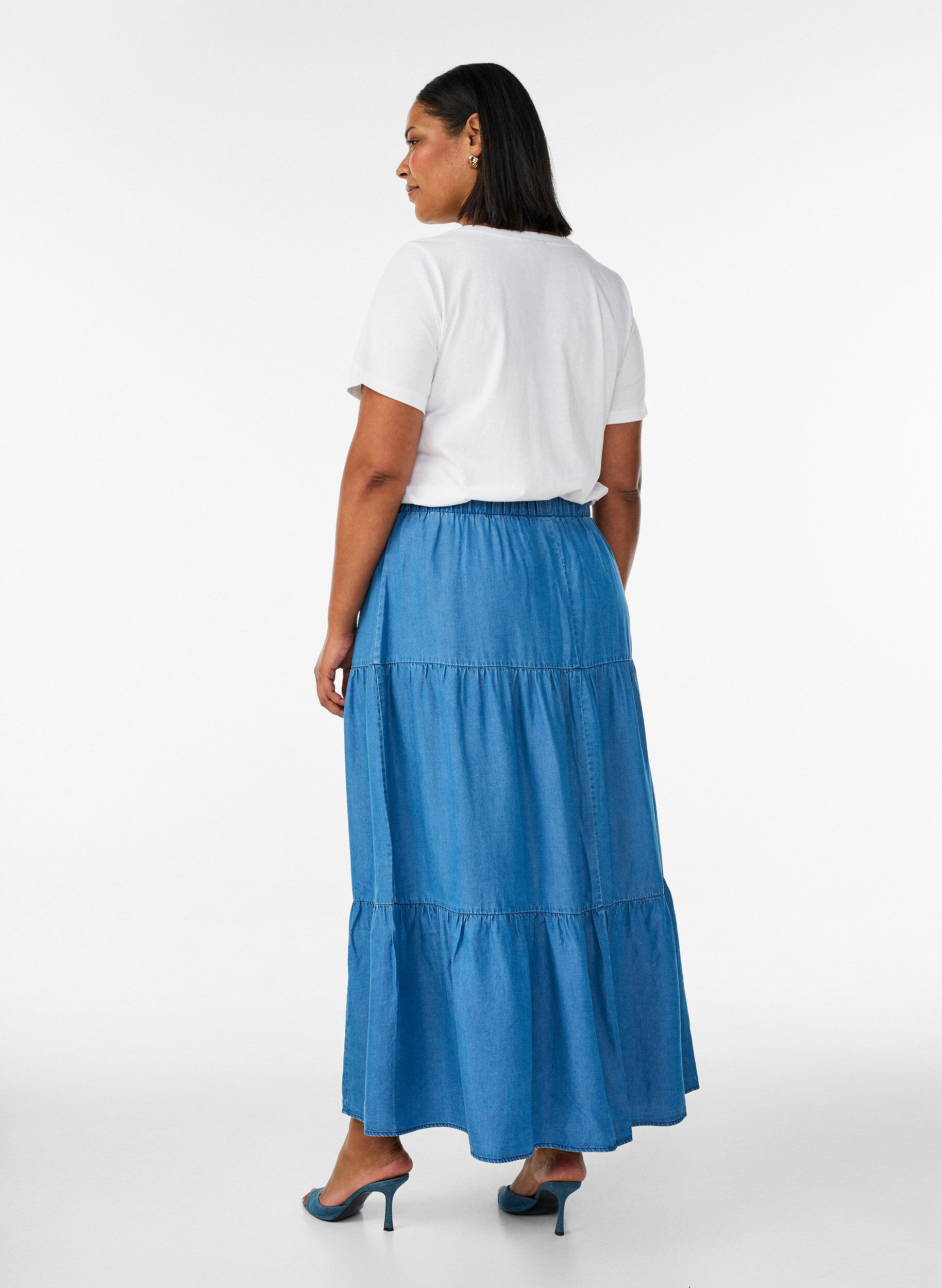 ZizziDenim maxi rok met ruches, Blauw, Model image number 1