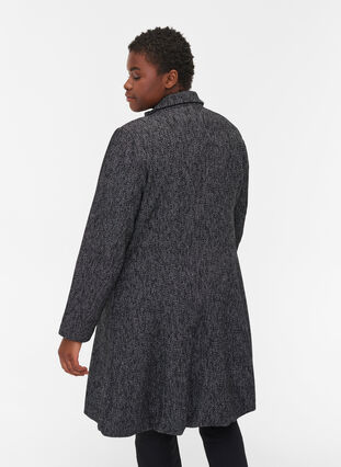 Manteau en laine à col montant et poches, Black solid, Model image number 1