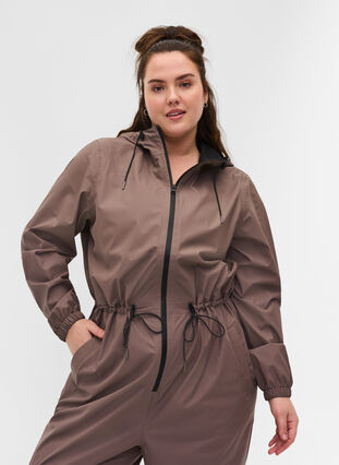 Regen jumpsuit met capuchon en zakken, Iron, Model image number 2