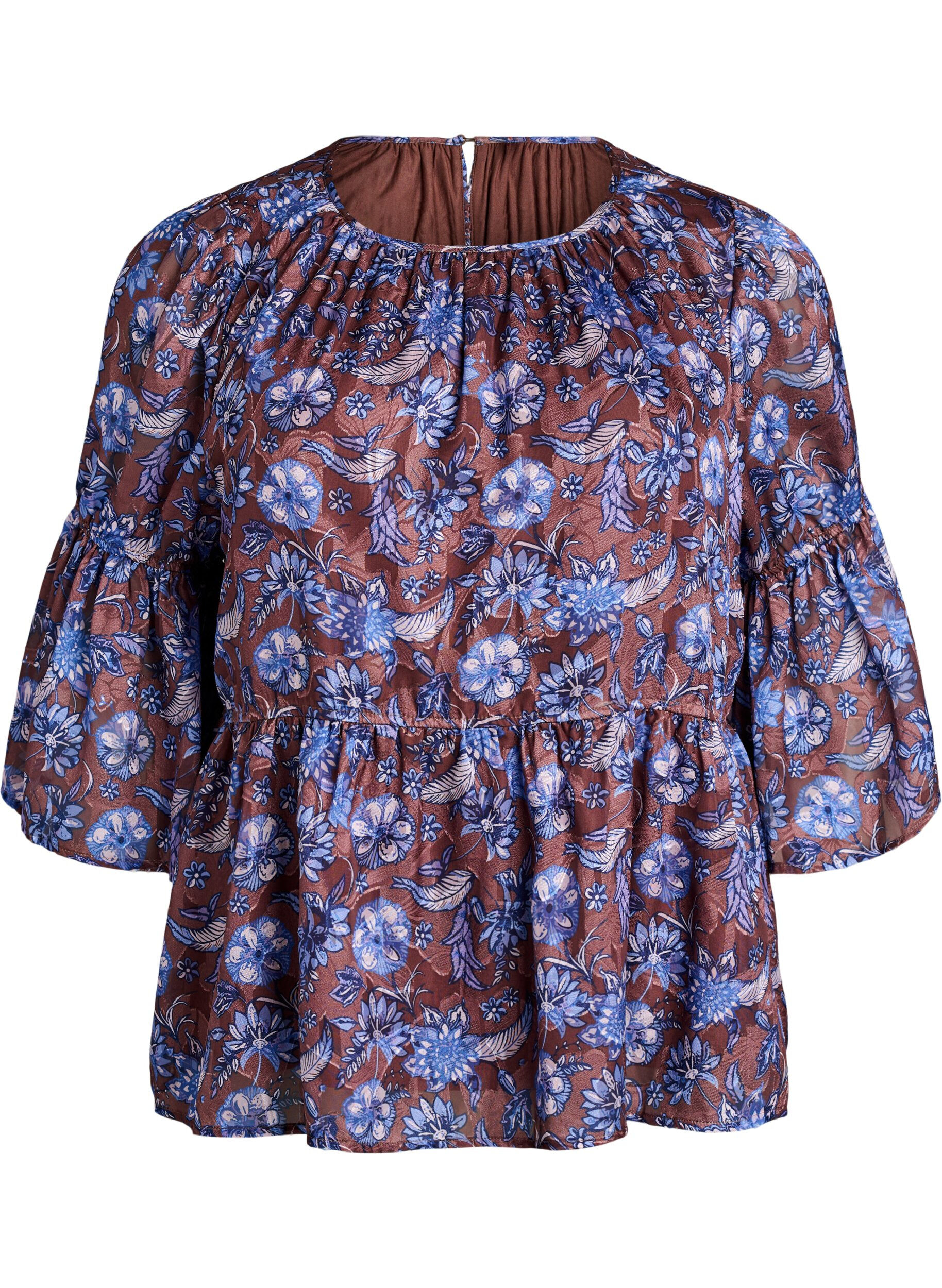 ZizziBlouse fleurie avec manches &agrave; volants, Marron, Packshot image number 0