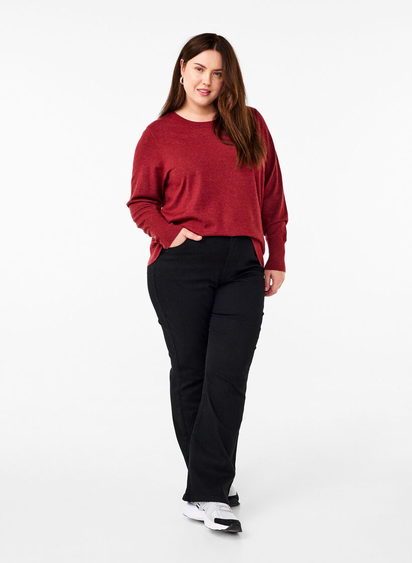 Gebreide blouse met ronde hals, Rood, Model image number 1