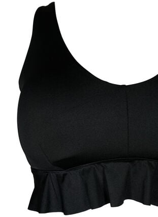 Haut de bikini avec coussinets amovibles et bordure à volants, Black, Packshot image number 2