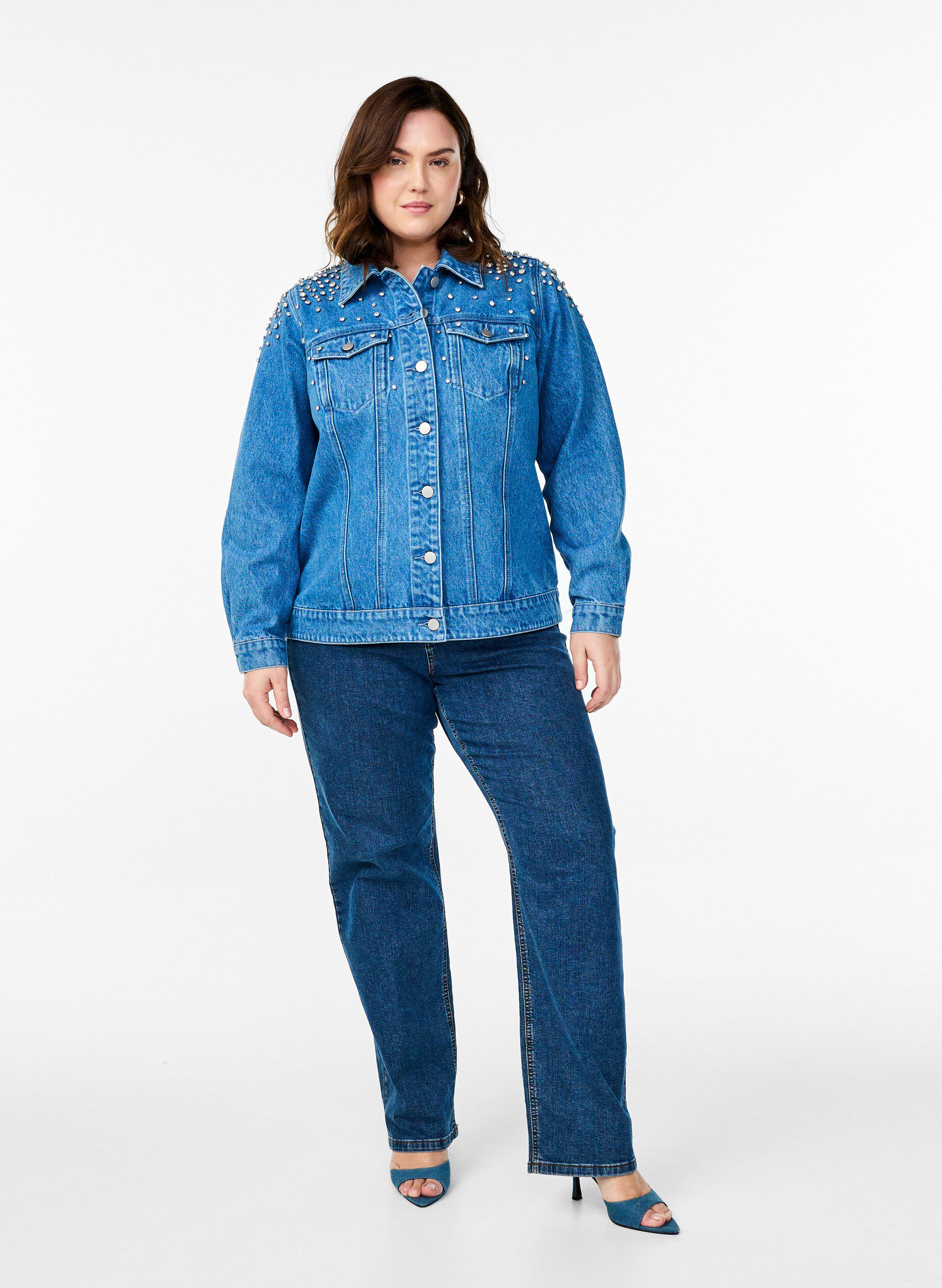 ZizziDenim jack met strass-steentjes, Blauw, Model image number 1