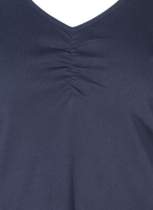 Blouse en coton côtelé col V et effet froissé, Navy Blazer, Packshot image number 2