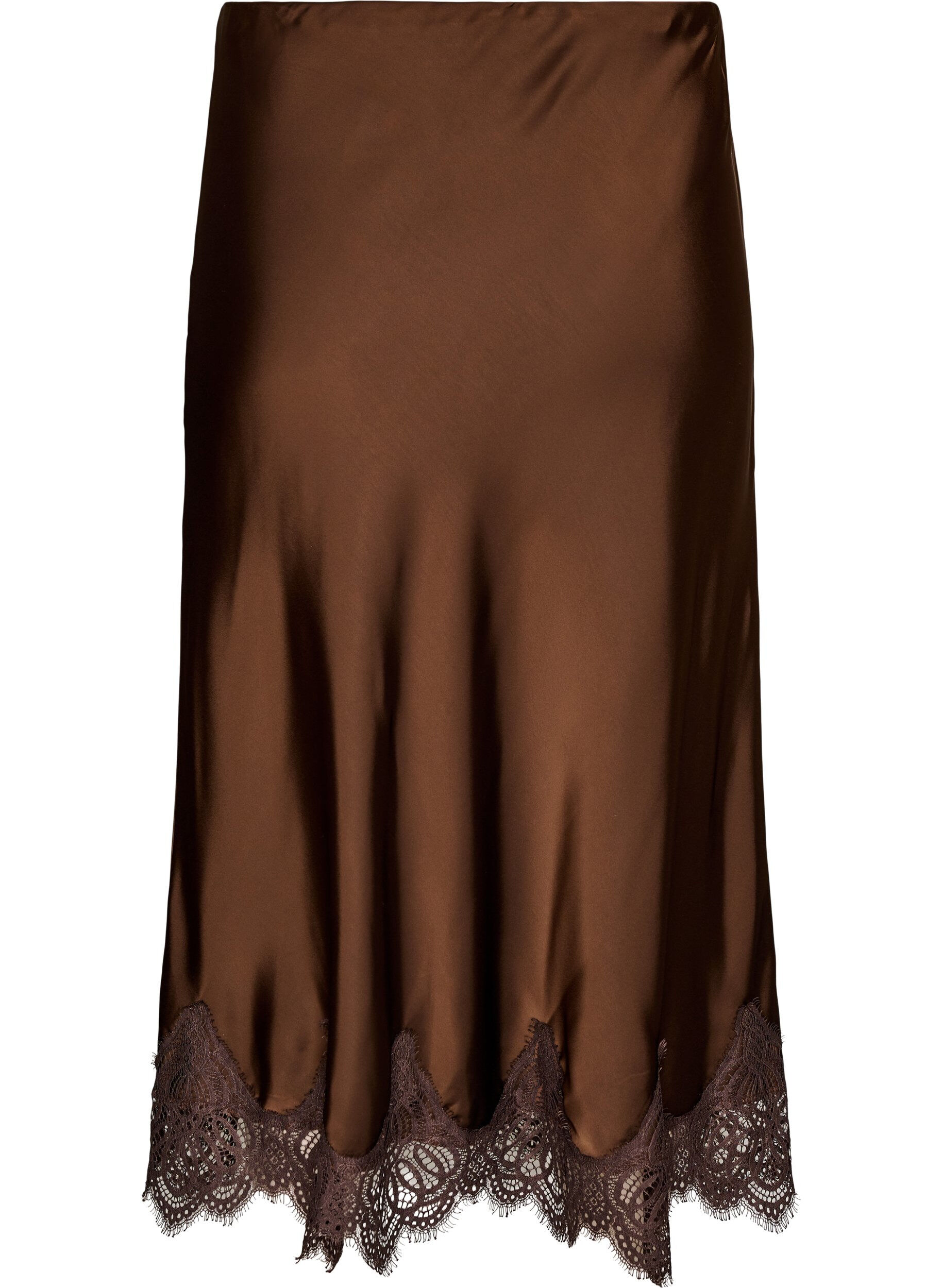 ZizziJupe midi en satin avec bordure en dentelle, Marron, Packshot image number 1