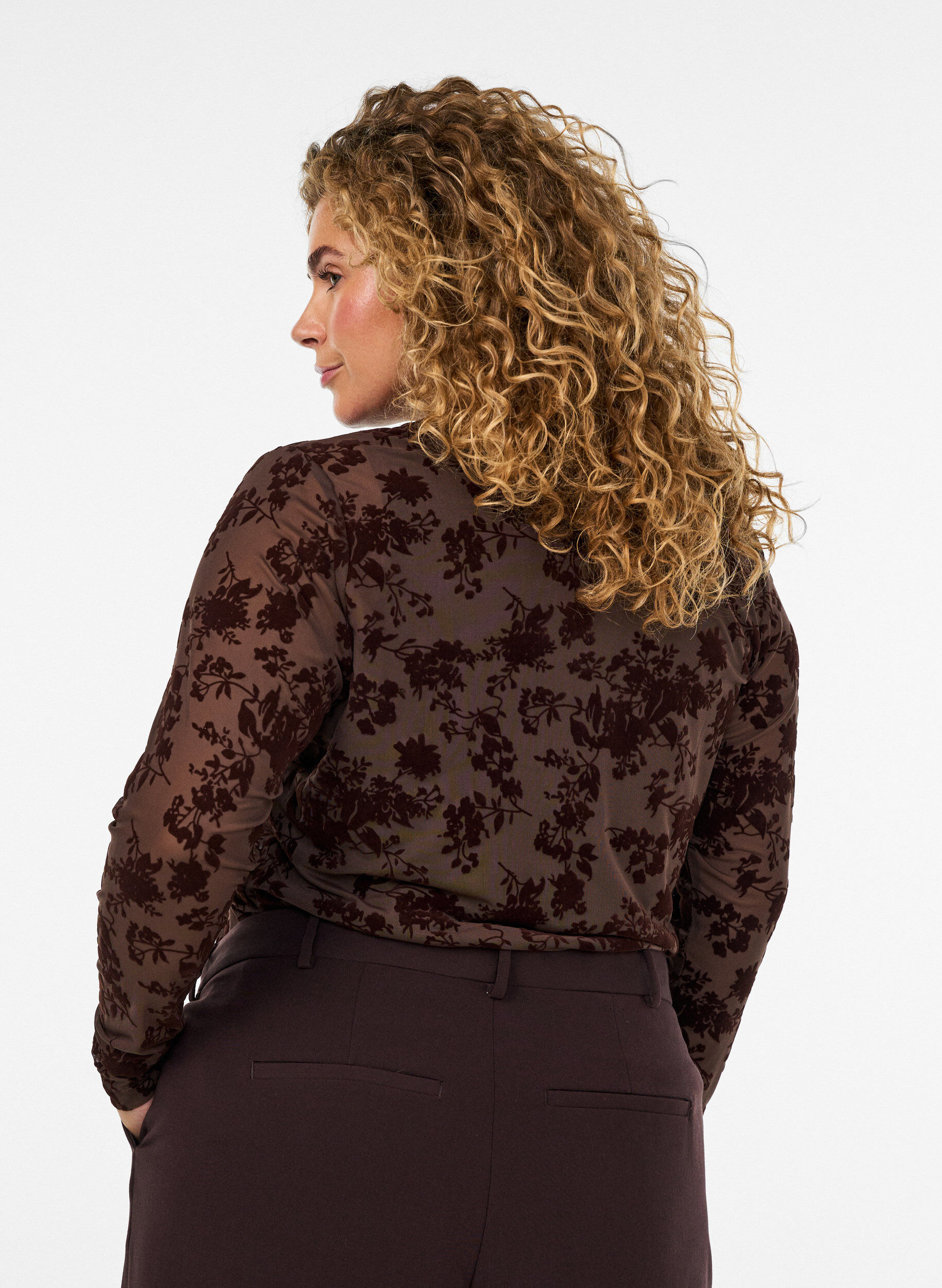 ZizziBlouse en maille avec motif floral, Marron, Model image number 2