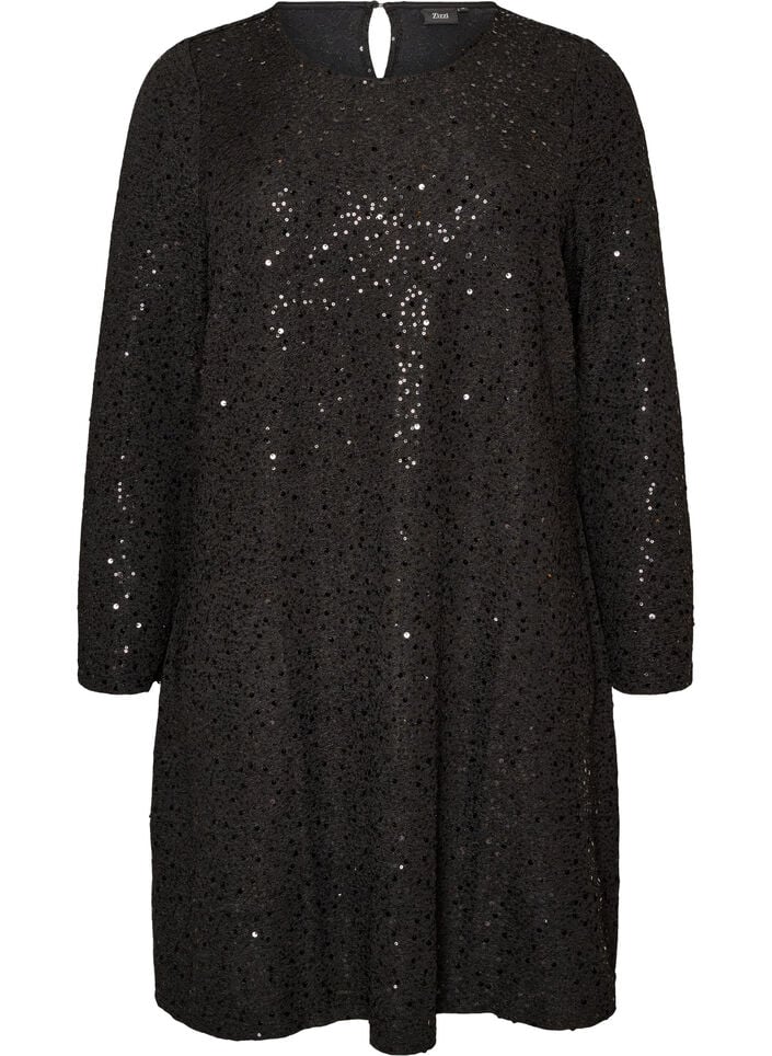 Robe courte en sequins &agrave; la coupe trap&egrave;ze, Noir, Packshot image number 0