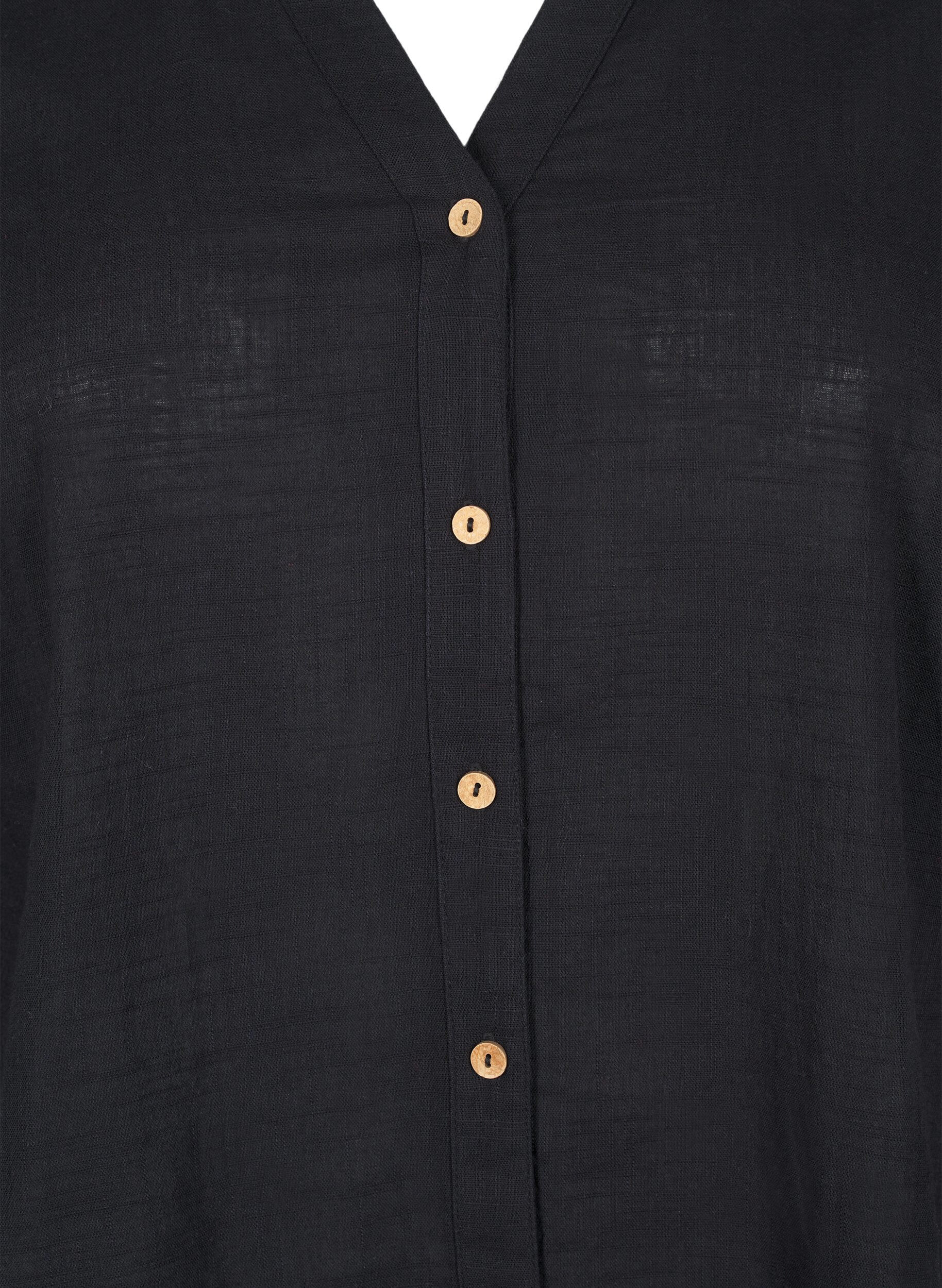 ZizziChemisier en coton avec un col en V, Noir, Packshot image number 2