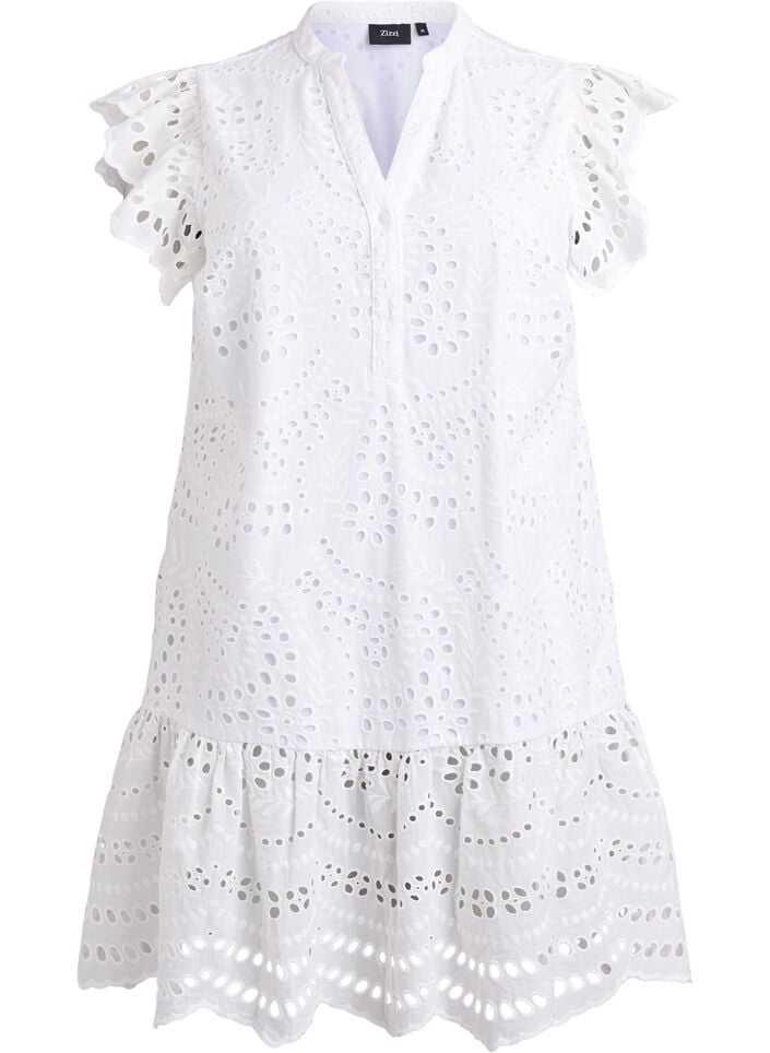 Robe en broderie anglaise avec manches &agrave; volants, Blanc, Packshot image number 0