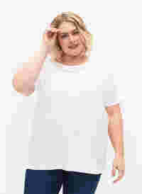 T-shirt en coton avec ruban en dentelle, Bright White, Model