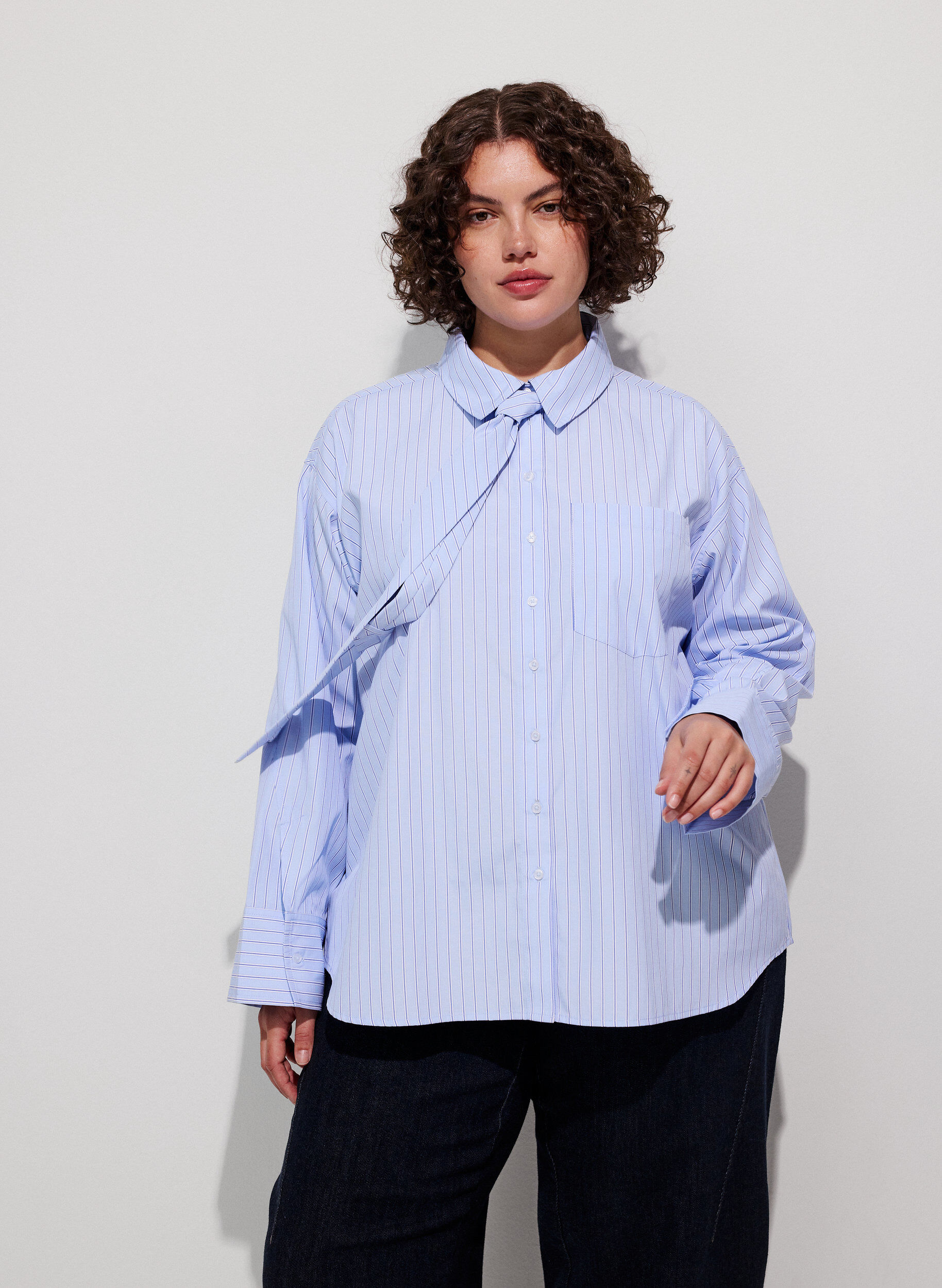 ZizziLosvallend shirt met strik, Blauw, Model image number 0