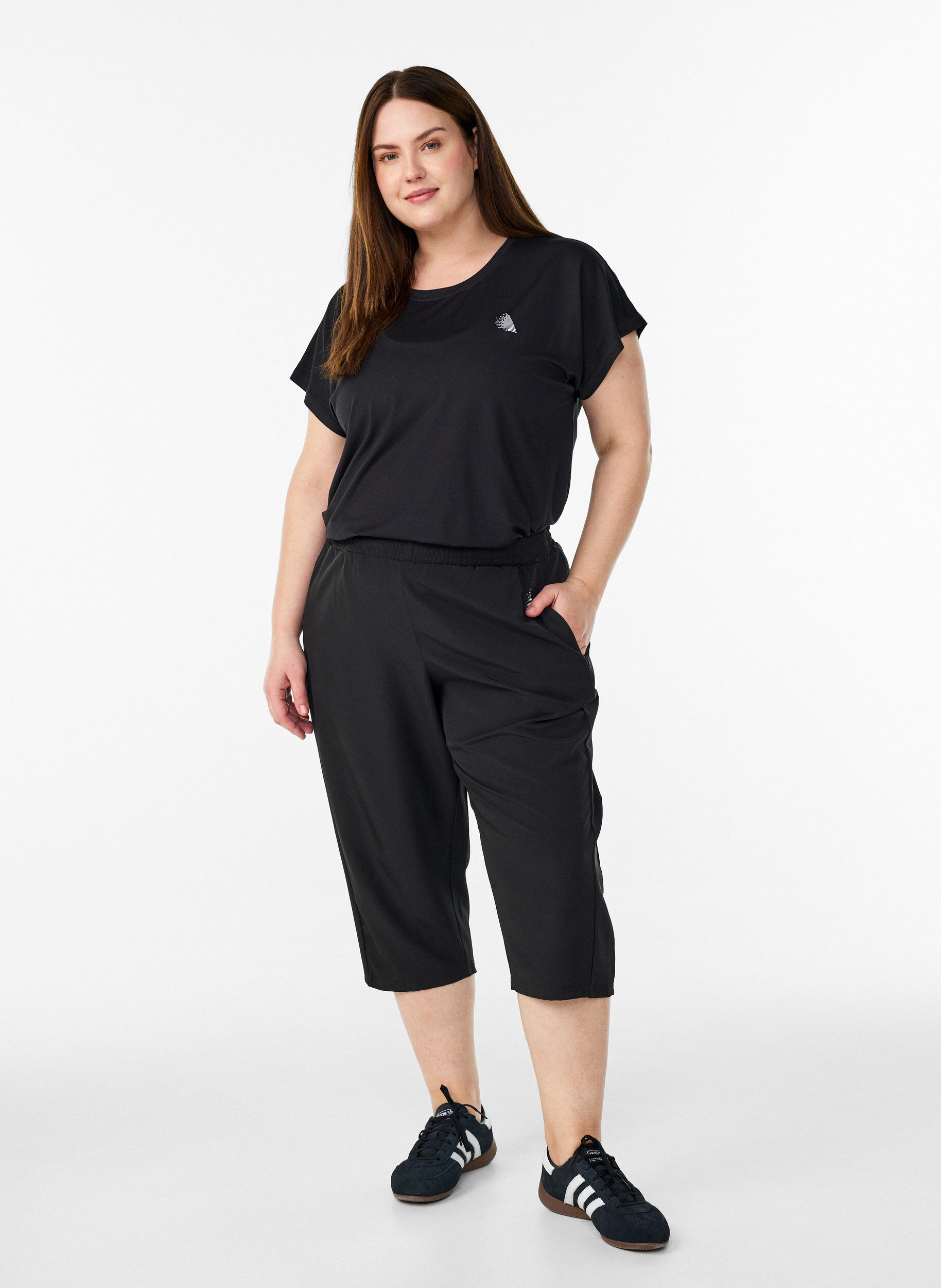 ZizziHigh waist capri trainingbroek, Zwart, Model image number 1