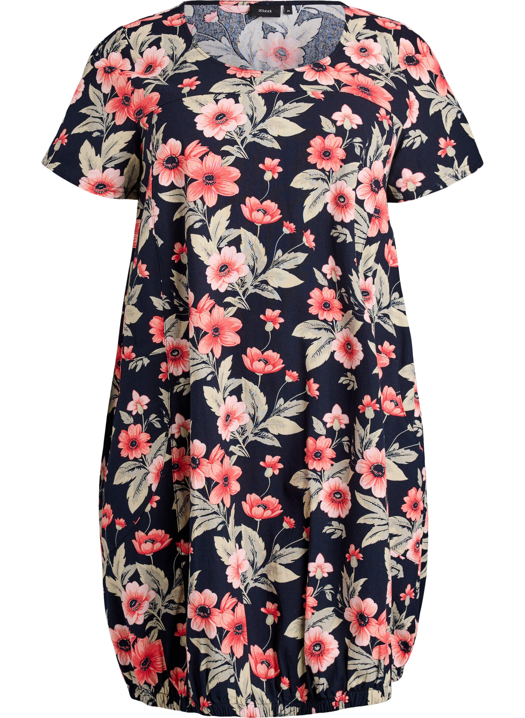 ZizziKatoenen jurk met korte mouwen en print, Blauw, Packshot image number 0