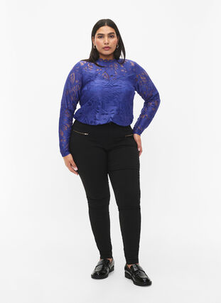 Kanten blouse met lange mouwen, Deep Ultramarine, Model image number 2