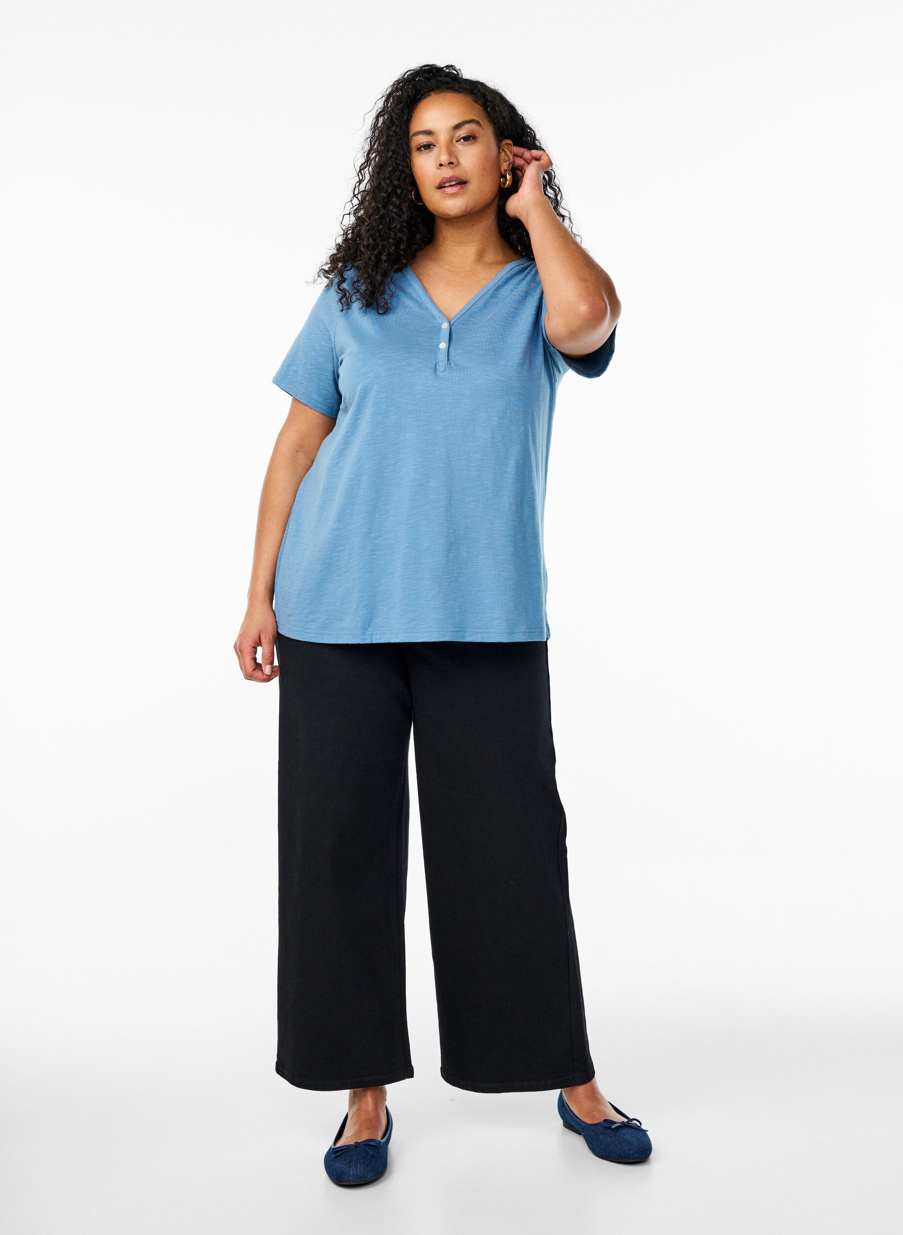 ZizziFLASH - T-shirt met knoopdetail, Blauw, Model image number 1