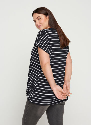 Katoenen t-shirt met strepen, Black/White Stripe, Model image number 1