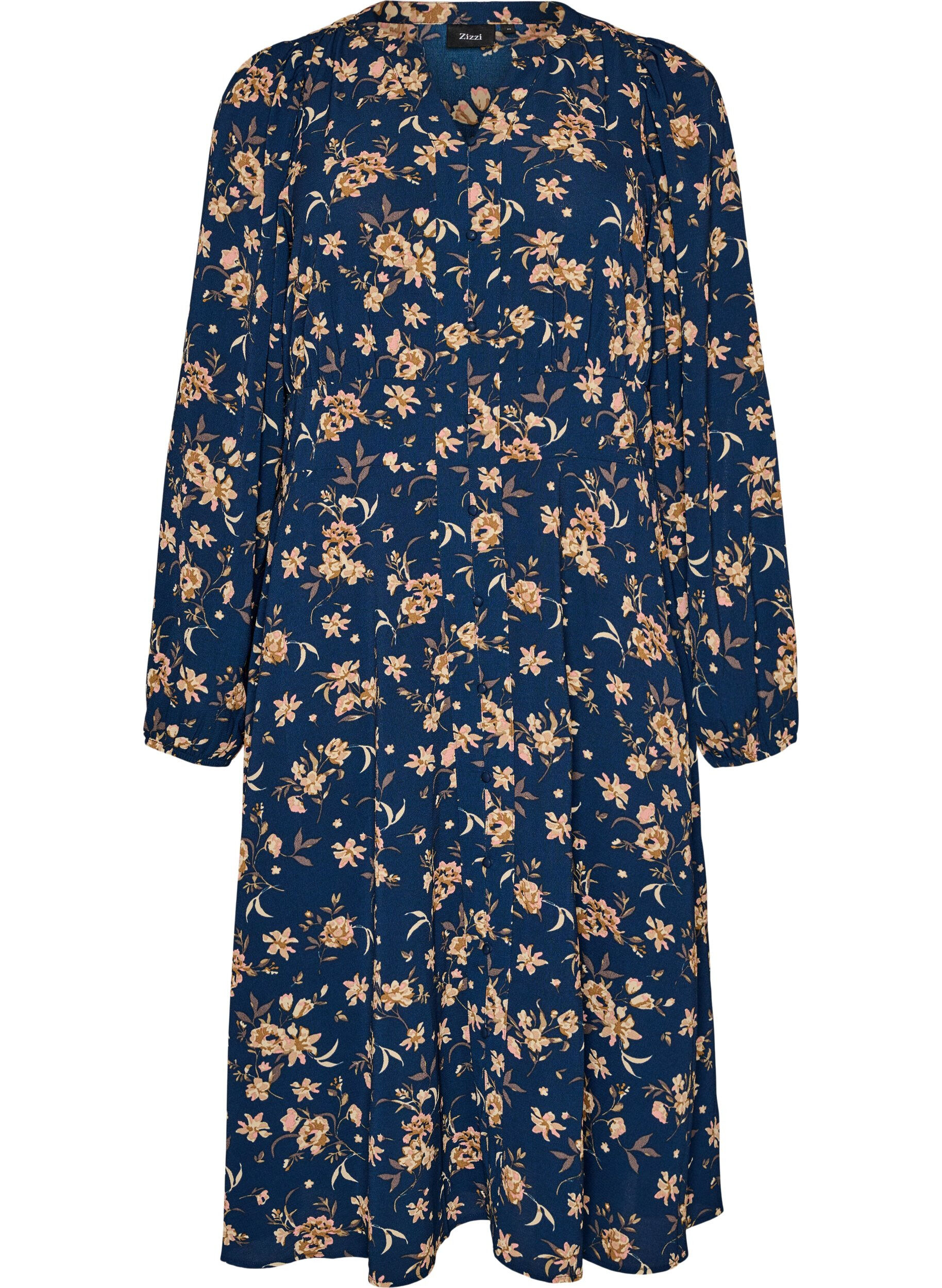 ZizziRobe midi avec smocks et boutons d&eacute;coratifs, Bleu, Packshot image number 0