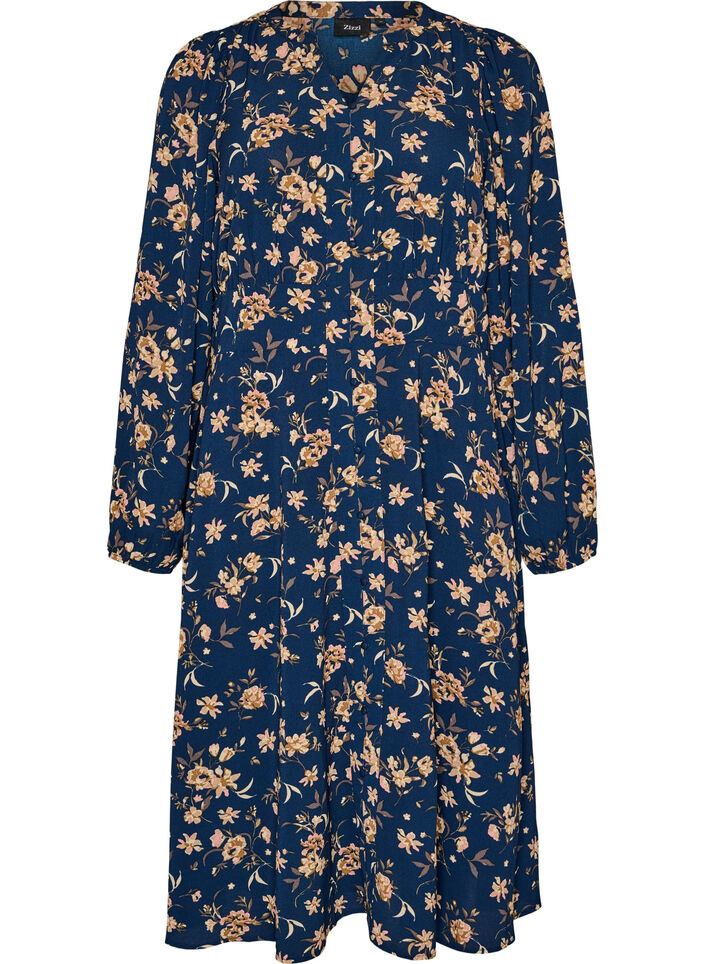 Robe midi avec smocks et boutons d&eacute;coratifs, Bleu, Packshot image number 0