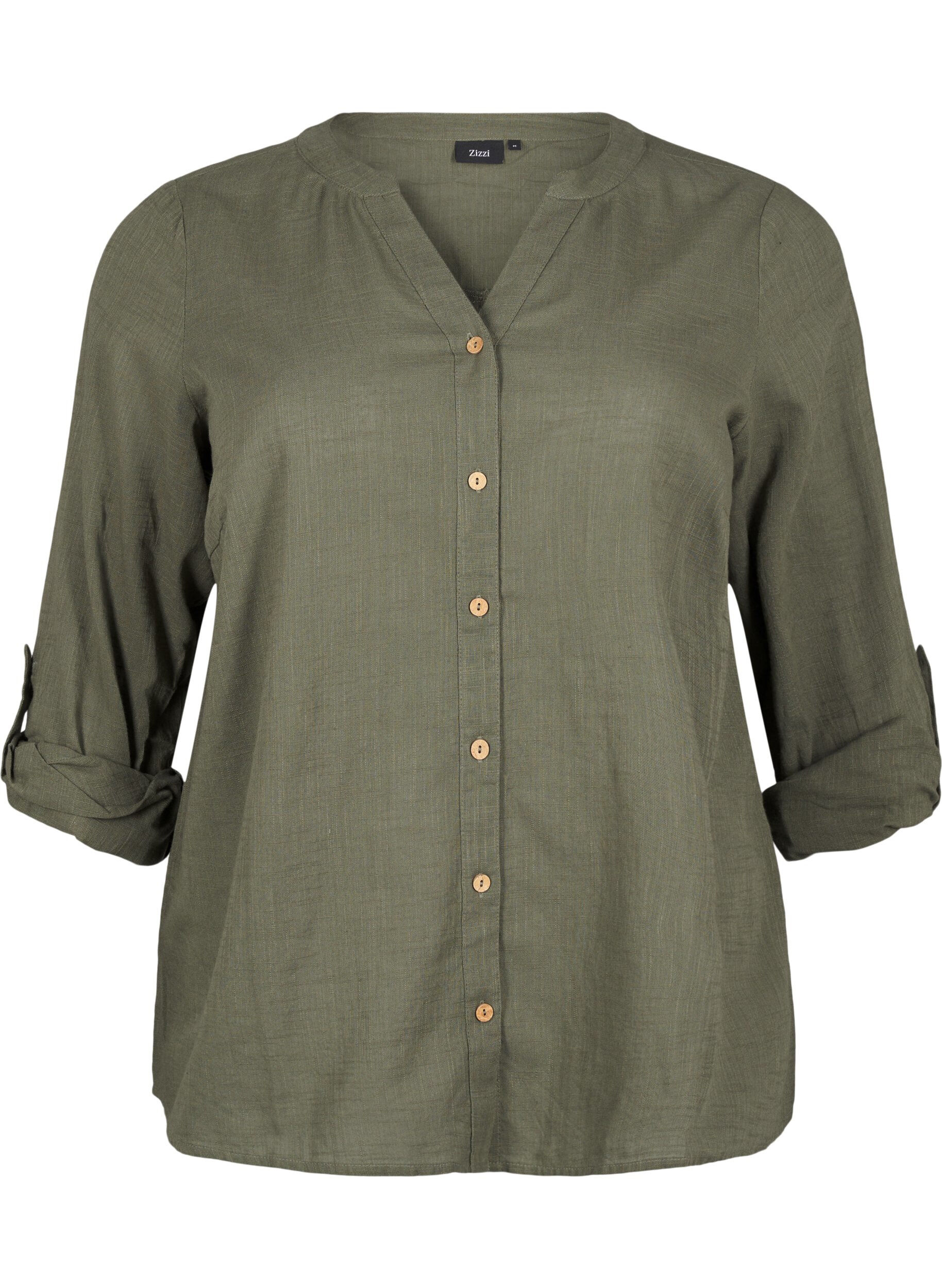 ZizziChemisier en coton avec un col en V, Vert, Packshot image number 0