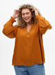 Blouse avec manches transparentes et fronces, Orange, Model image number 0