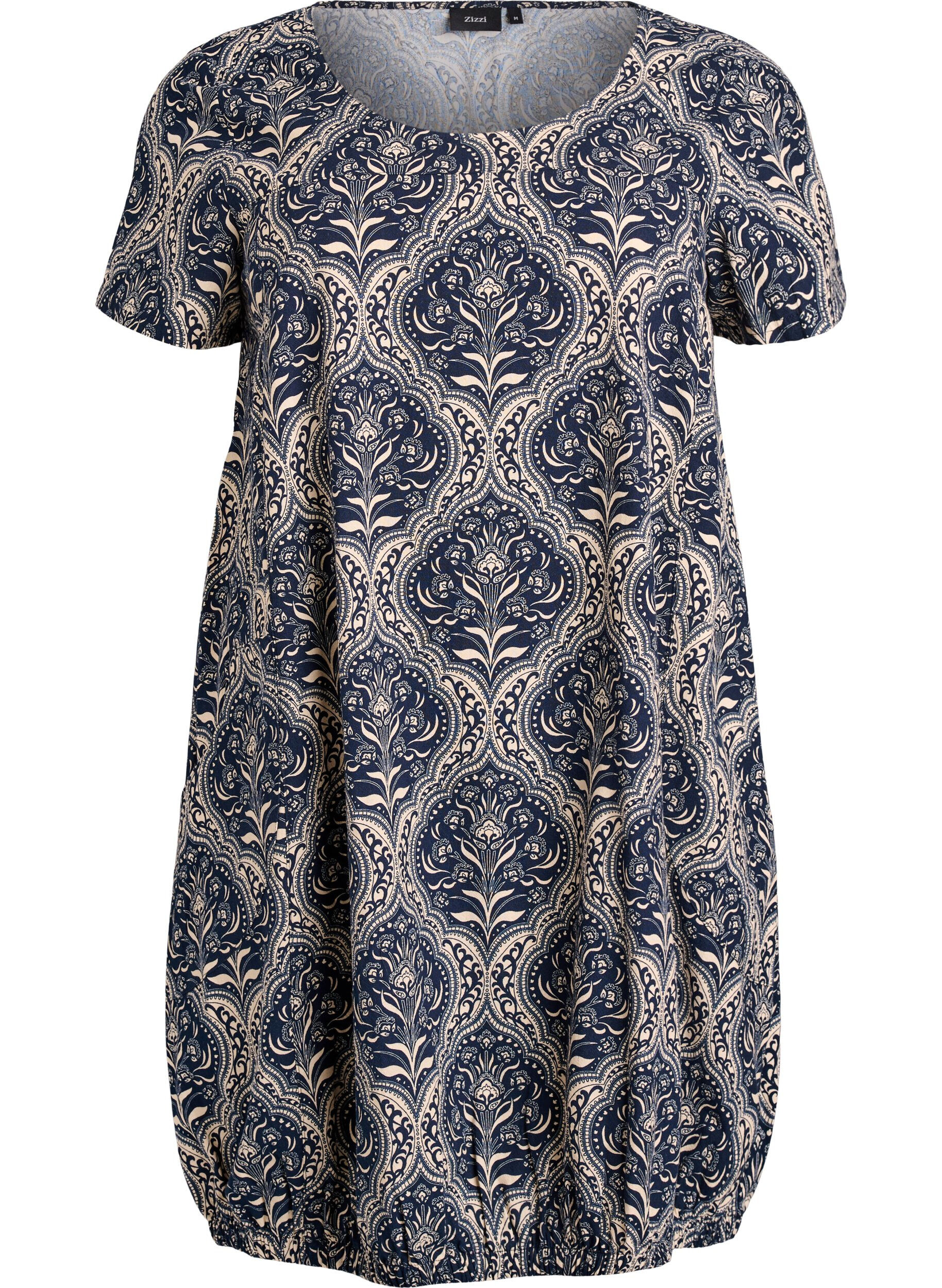 ZizziRobe en coton &agrave; manches courtes avec imprim&eacute;, Bleu, Packshot image number 0