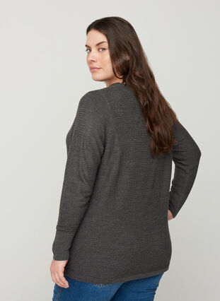 Gebreide geribbelde sweater met ronde hals , Dark Grey Melange, Model image number 1