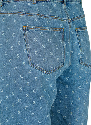 Cropped jeans met print en hoge taille, Blue denim, Packshot image number 3