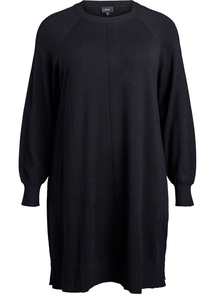 Robe courte en maille &agrave; manches raglan et couture centrale, Noir, Packshot image number 0