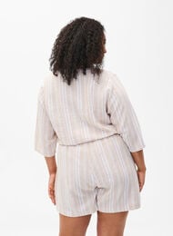 Gestreepte korte broek van linnen en viscose, Beige White Stripe, Model