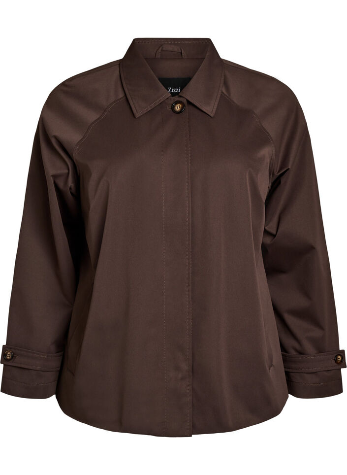 Trench court avec col et manches raglan, Marron, Packshot