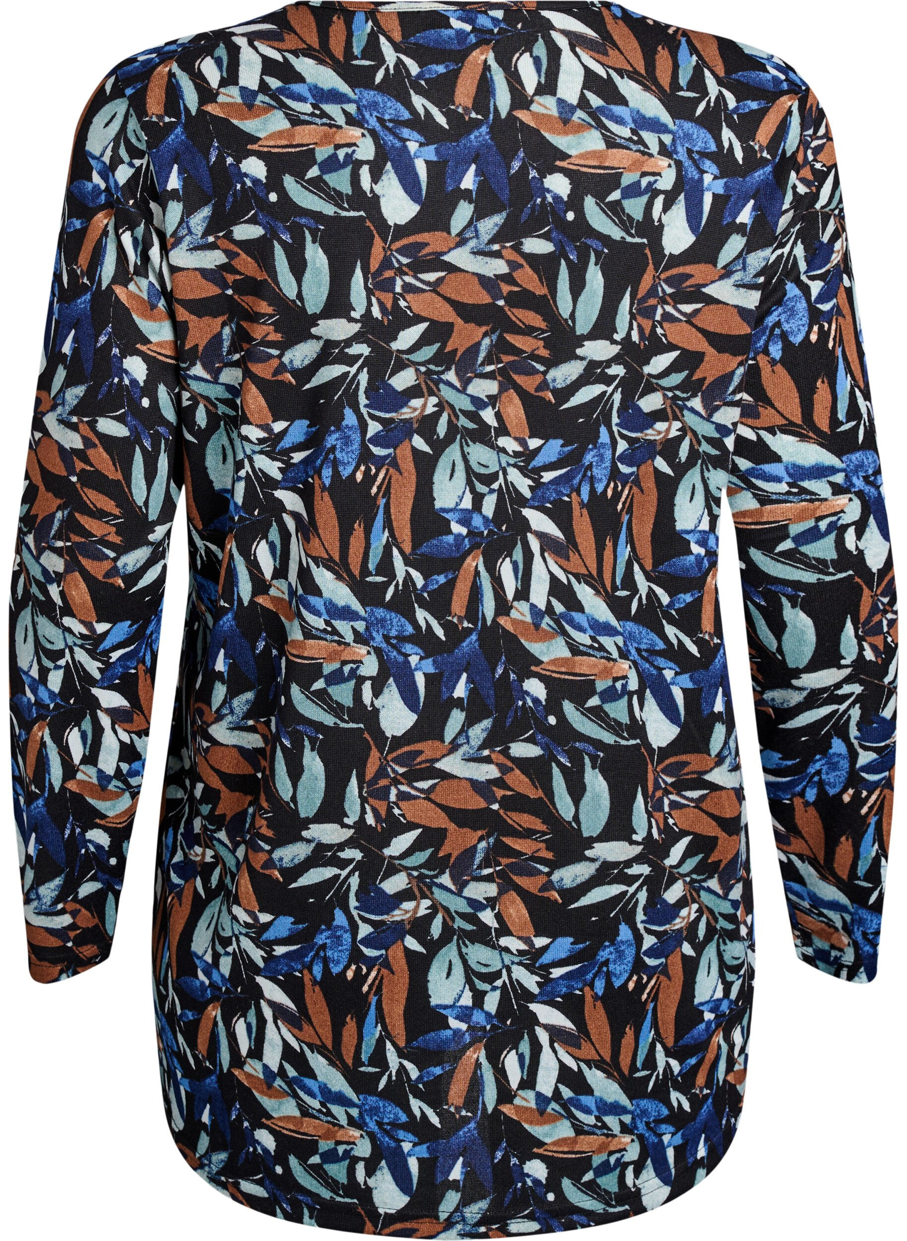 ZizziGedessineerde blouse met lange mouwen, Blauw, Packshot image number 1