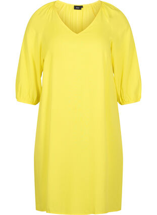 Robe en viscose avec encolure en V, Blazing Yellow, Packshot image number 0