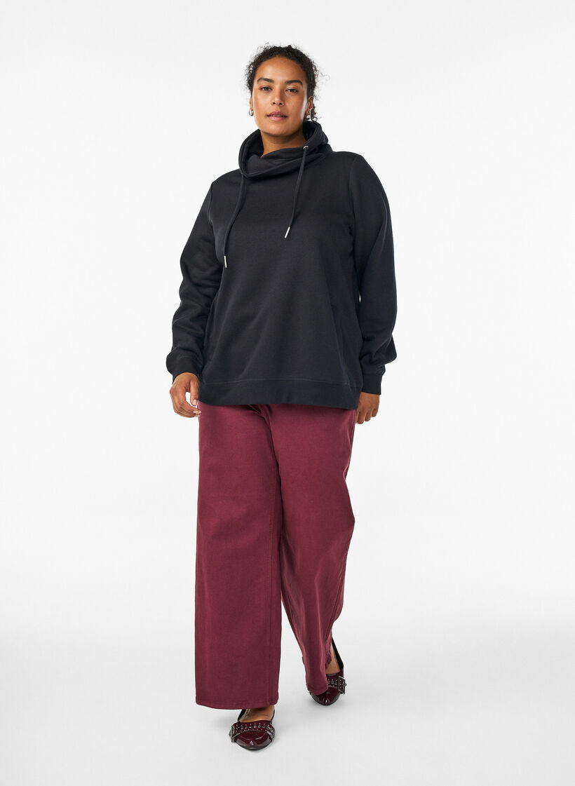 FLASH - Sweatshirt met hoge kraag en zakken, Zwart, Model image number 1