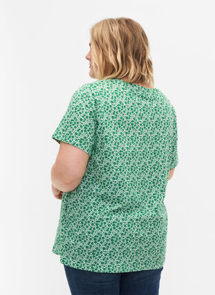 T-shirt en coton à fleurs avec col en V, Jolly Green AOP, Model image number 1