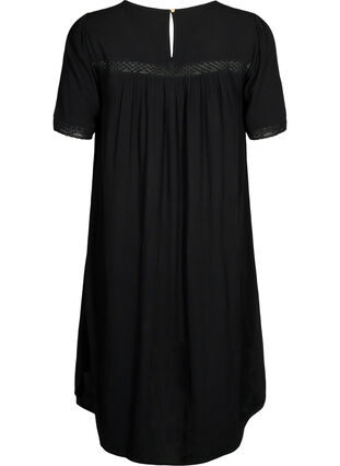 Viscose jurk met kanten randje, Black, Packshot image number 1